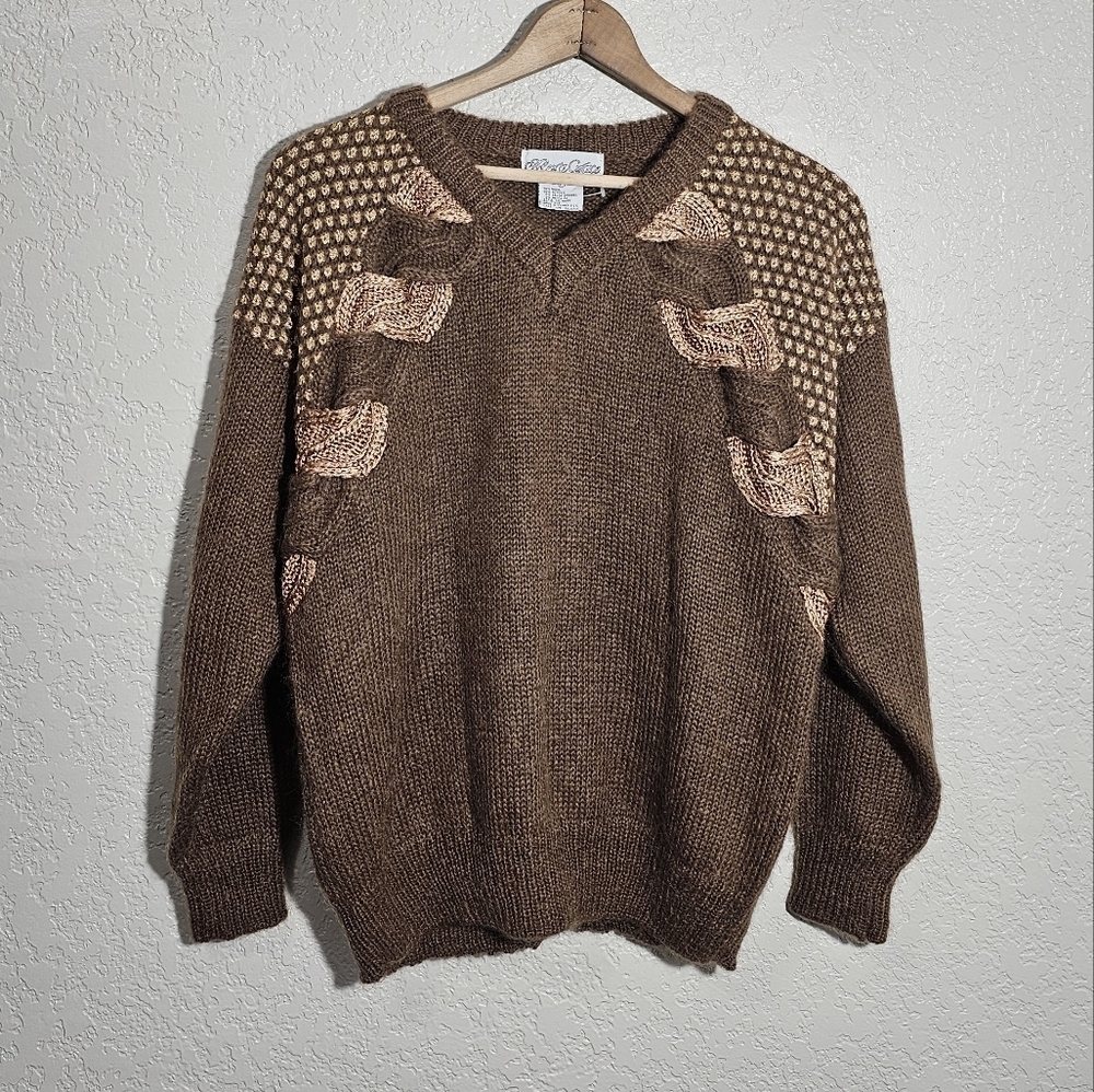 Vintage Alexa Grace Wool Blend Brown/Gold Knit Sweater